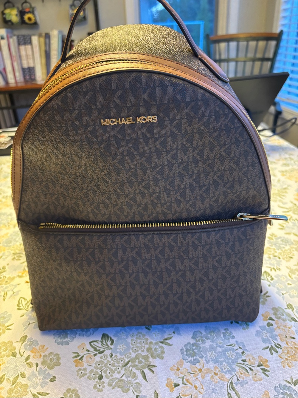 Michael Kors Brown MK Signature Dome Backpack with Gold Hardware